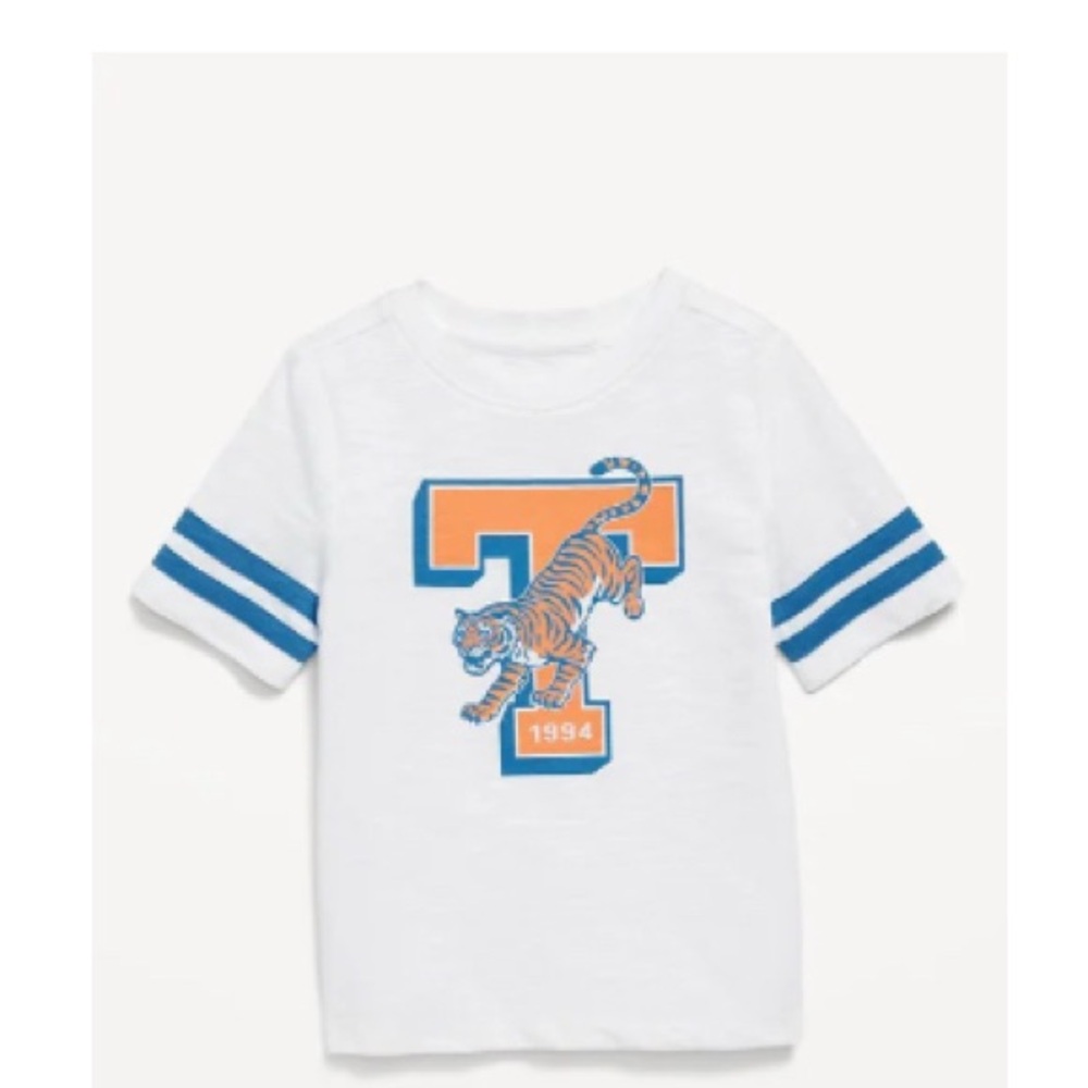 Old Navy White and Blue Varsity Stripe Tee - Short-Sleeve for Toddler Boys